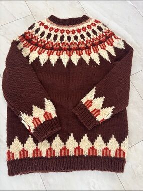Ladies Brown Nordic Pattern Wool Sweater